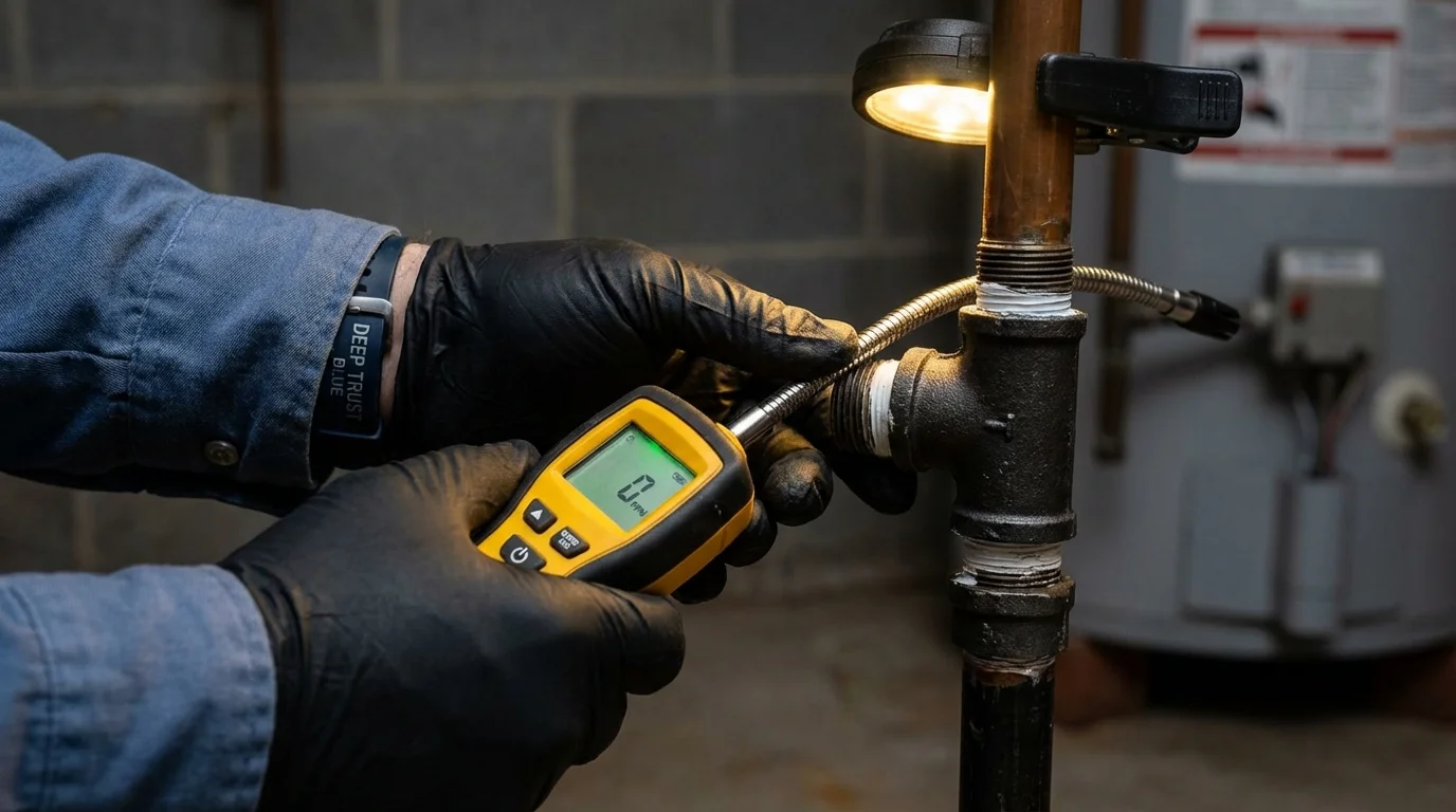 Gas leak detection with electronic sniffer by Johns Plumbing LLC in Morehead City