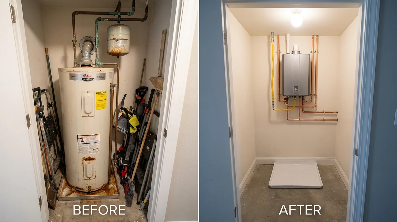 Tank water heater versus wall-mounted tankless unit comparison for Morehead City, NC homeowners