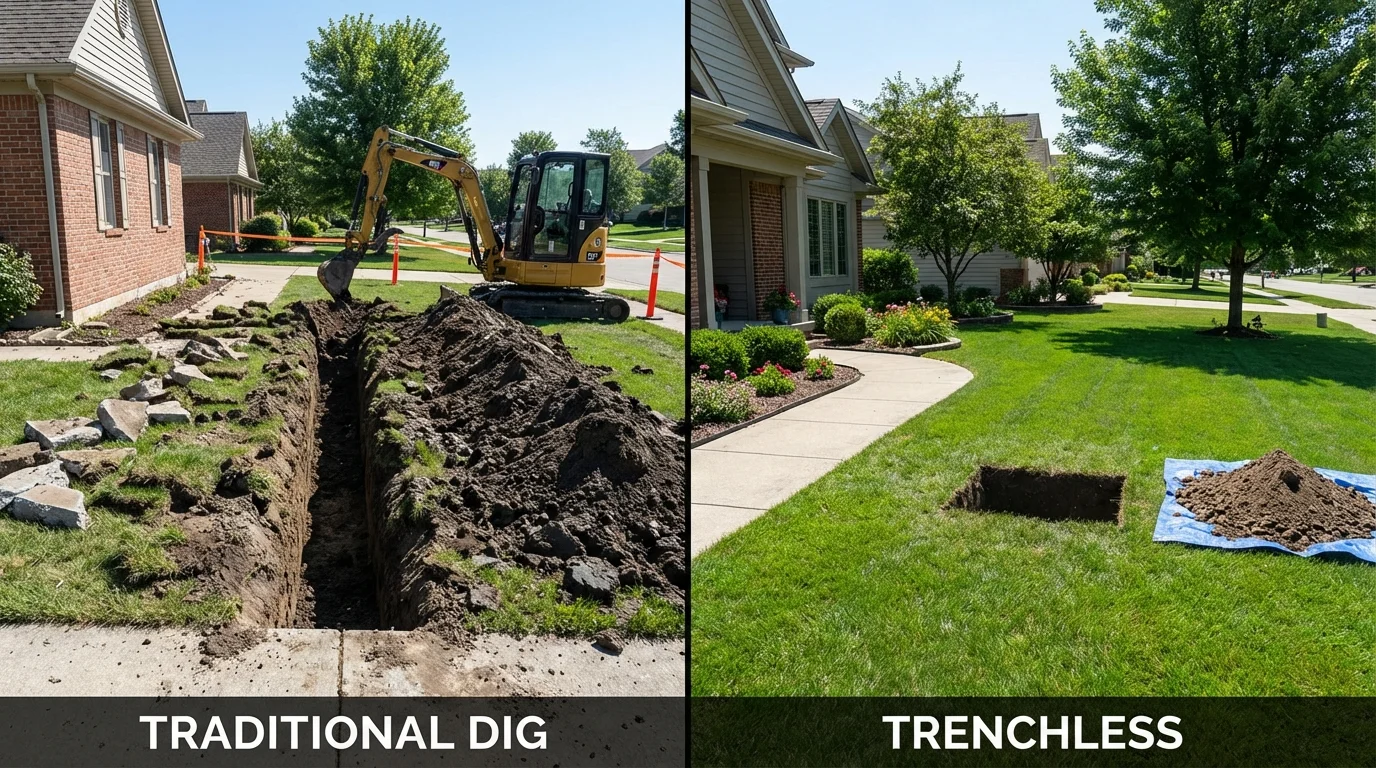 Trenchless sewer repair with minimal yard damage versus traditional excavation in Morehead City, NC